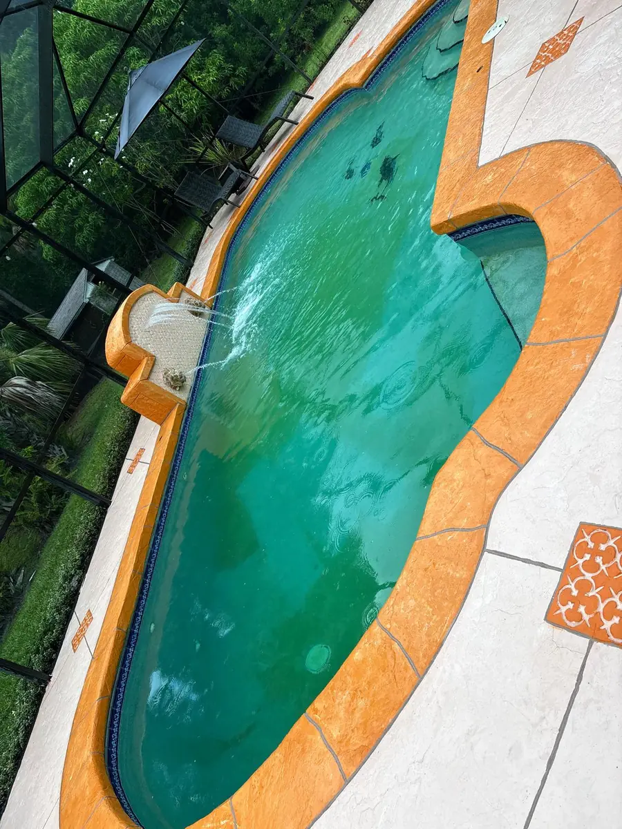 Green pool with an orange deck